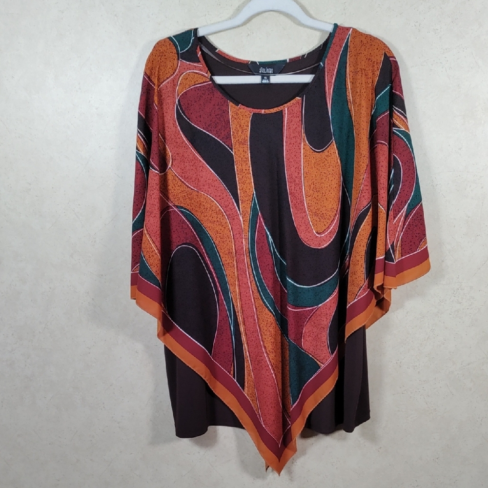 6180 Slim Factor by Investments earth tones layered poncho look blouse XL